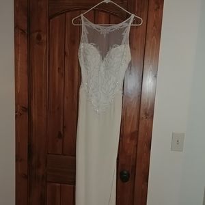 White silk gown with liquid beading